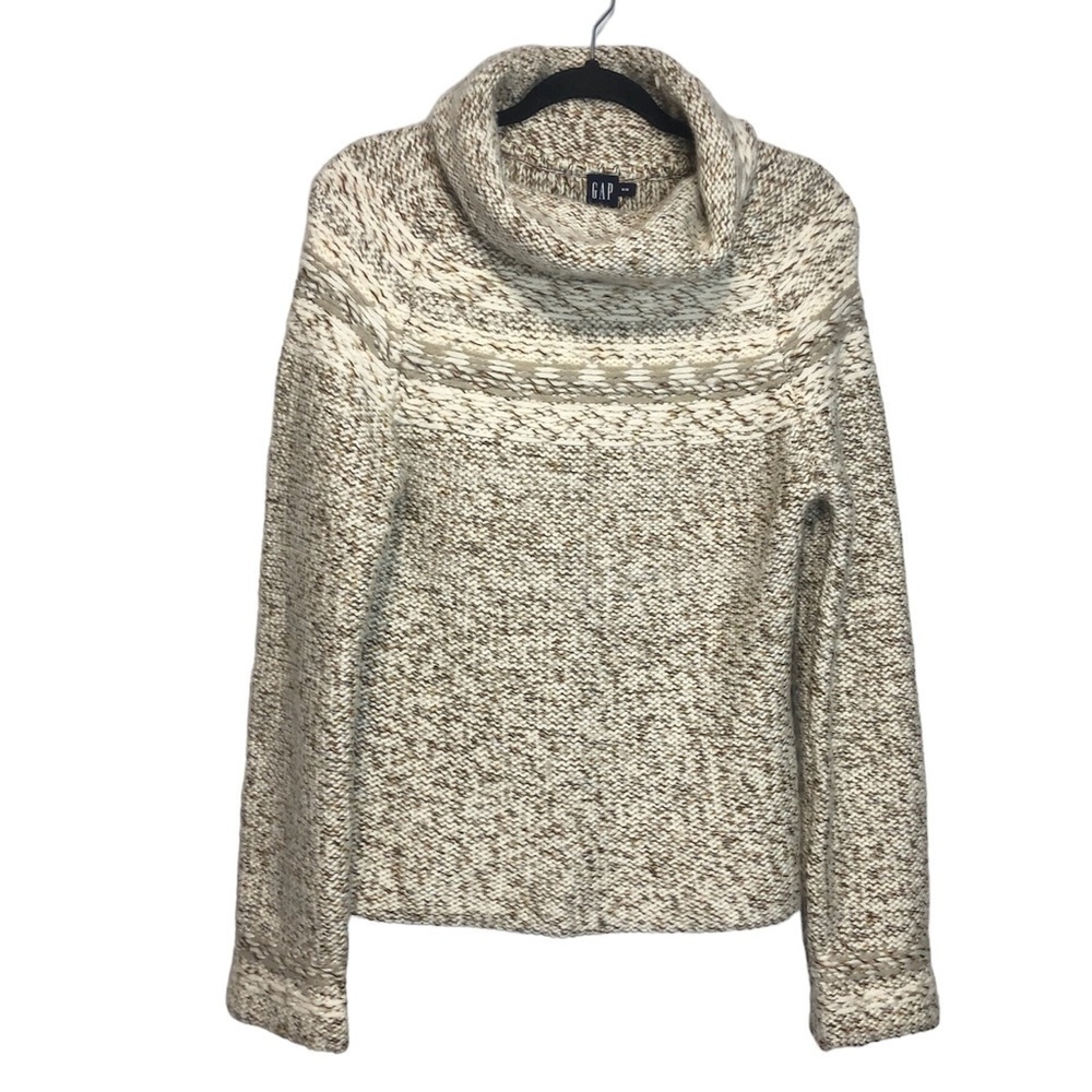 GAP Vintage Wool Angora Blend Chunky Tan knit Cowl Neck Sweater, Size M